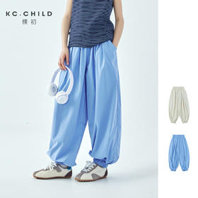 棵初26年夏季新款中大女童宽松束脚长裤双线格肌理亲肤透气休闲裤