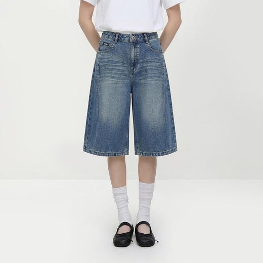 森马牛仔裤女夏季分割宽松直筒裤时尚街头复古休闲风酷飒风六分裤 商品图2