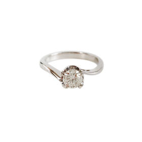 【天然正品】AU750白金经典时尚扭臂四爪款0.53克拉钻石戒指12号（戒圈可改）060326NJS18