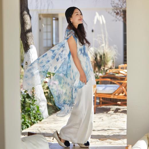 【林栖设计小店】植物染色|手工植物蓝金线顺纡绉优雅百搭2026夏新款披肩2962025 商品图2