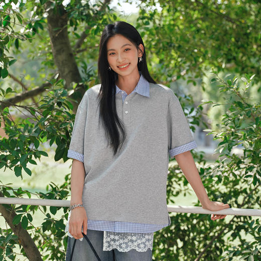 森马POLO衫男夏季假两件拼接翻领针织衫2026新款纽扣半开襟上衣 商品图2