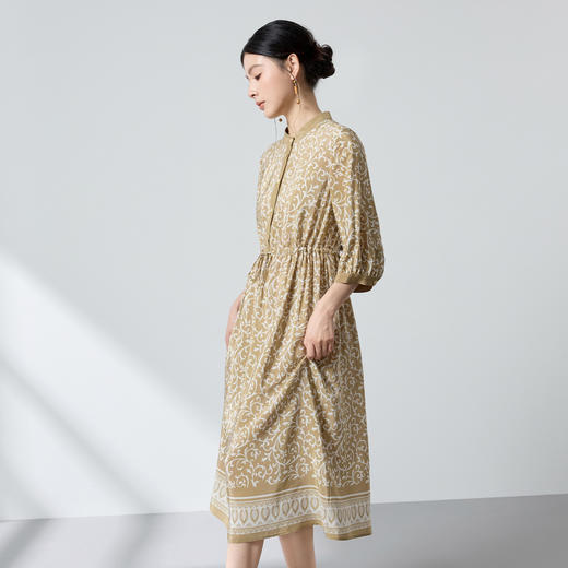 桑蚕丝真丝弹力双绉立领缠枝，印花连衣裙显瘦气质裙SM-1682662655 商品图1