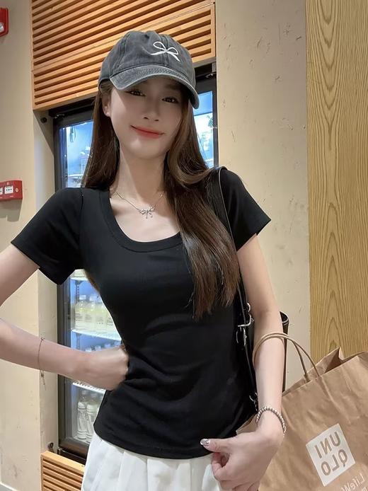 GZ买手优选百搭U领正肩短袖T恤修身显瘦纯色基础款上衣170795563（预售3-5天发货） 商品图2