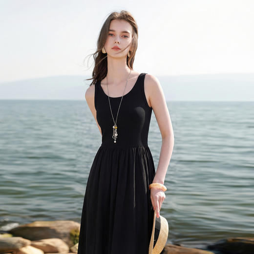 三彩2026夏季新款圆领无袖背心裙休闲连衣裙收腰A字裙长裙Z 商品图1