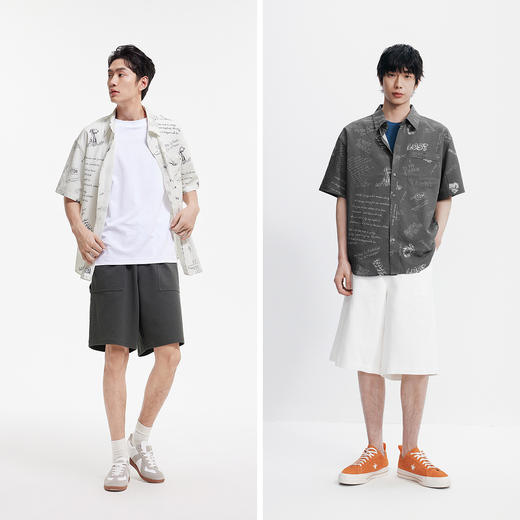森马短袖衬衫男夏季满印泡泡肌理衬衣休闲度假风上衣时髦个性开衫 商品图4