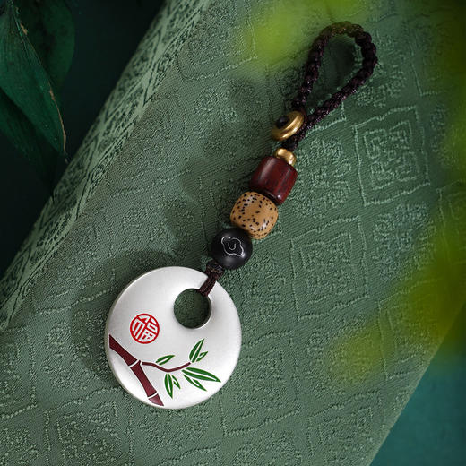 子佩集【竹福平安】S999银钥匙扣【DZ1255】熊猫平安扣福字竹子珐琅彩2509 商品图3