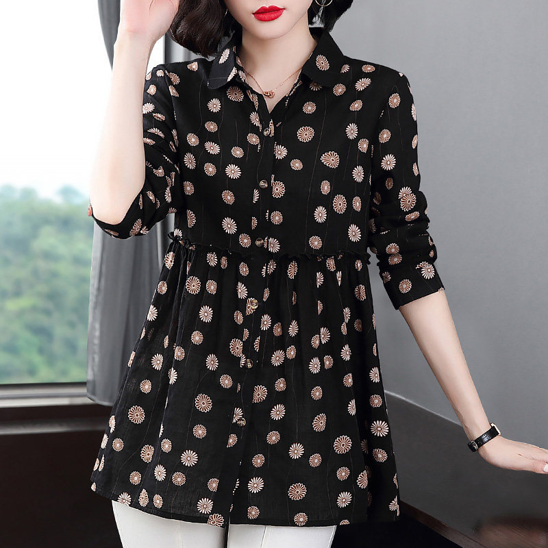长袖衬衫女春秋薄款2026新款大码女装中年妈妈衬衣遮肚子裙摆上衣