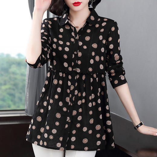长袖衬衫女春秋薄款2026新款大码女装中年妈妈衬衣遮肚子裙摆上衣 商品图0