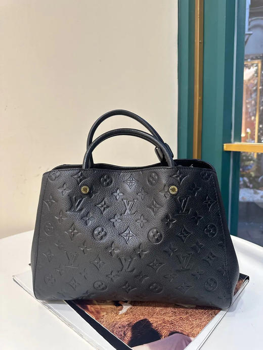 LV 蒙田 中号 黑色 压纹牛皮 手提 单肩包 商品图1