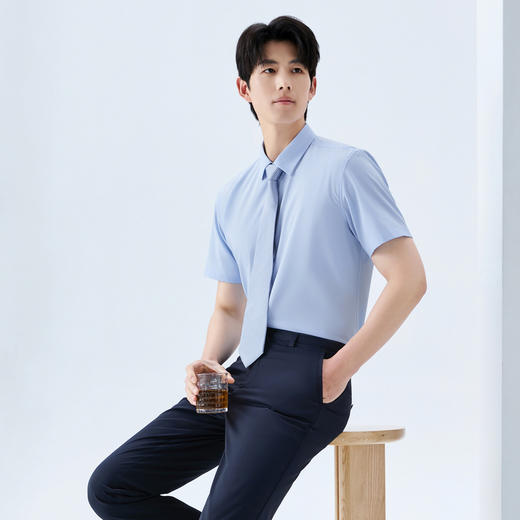 【10A抗菌2A防螨/莫代尔】柒牌男装2026夏季垂感顺滑商务短袖衬衫 130A70900 商品图1