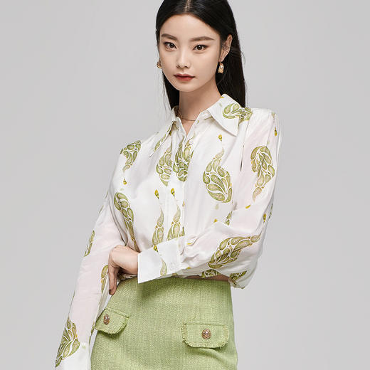 剩L 芳外秋季新款气质淑女减龄印花衬衣百搭宽松长袖女式衬衫1375 商品图2