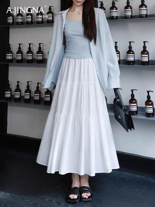 【飘逸灵动】阿菁娜春夏高腰拼接褶皱多层蛋糕裙A字裙F31C213009 商品图4