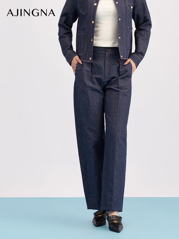 【商场同款】阿菁娜春季新款棉汉麻混纺弯刀裤耐磨挺括吸湿不闷自然褶皱松弛感A30Q110006