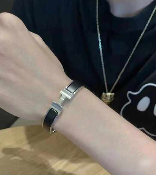爱马仕 H 黑银色 珐琅 手镯 商品图3