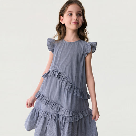 马克珍妮复古格纹女童花边连衣裙2026年夏装新款560826 商品图3