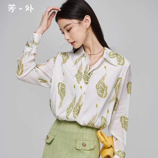 剩L 芳外秋季新款气质淑女减龄印花衬衣百搭宽松长袖女式衬衫1375 商品图0