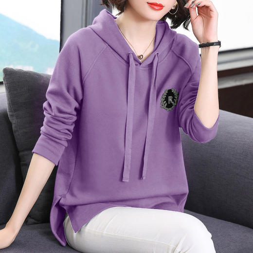 大码连帽卫衣女春秋季2025年新款中年妈妈长袖套头帽衫女士上衣 商品图0