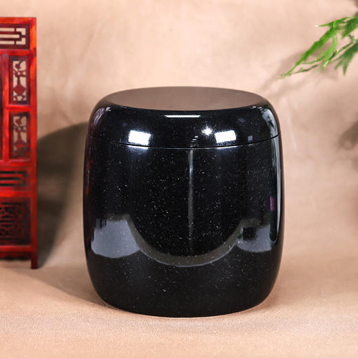 天然玉石骨灰坛净面黑色带星骨灰桶 骨灰盒22.5*23cm 商品图0