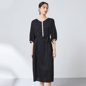 桑蚕丝通勤气质撞色连衣裙，弹力双乔收腰显瘦裙子SM-1682501161