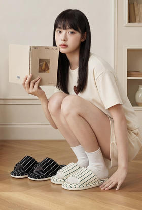 舒适防滑~简约条纹棉麻拖鞋女款室内家居四季软底地板防滑ins吸汗拖鞋布艺