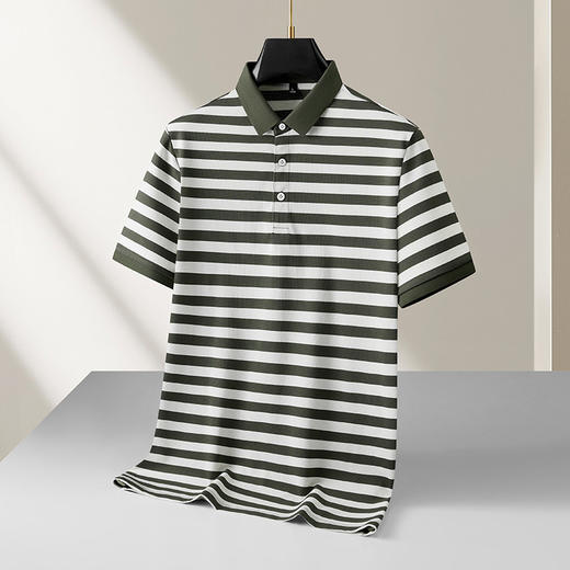 【DKP】大依优型大码男装夏季条纹短袖POLO衫商务休闲弹力棉质上衣T恤 商品图2