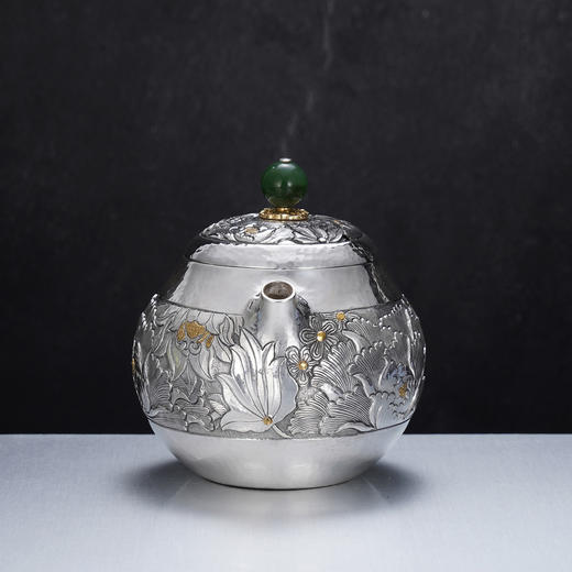 子佩集【花开福盈】S999银摆件【ZJ036】茶具牡丹花嵌金小茶壶2509 商品图7