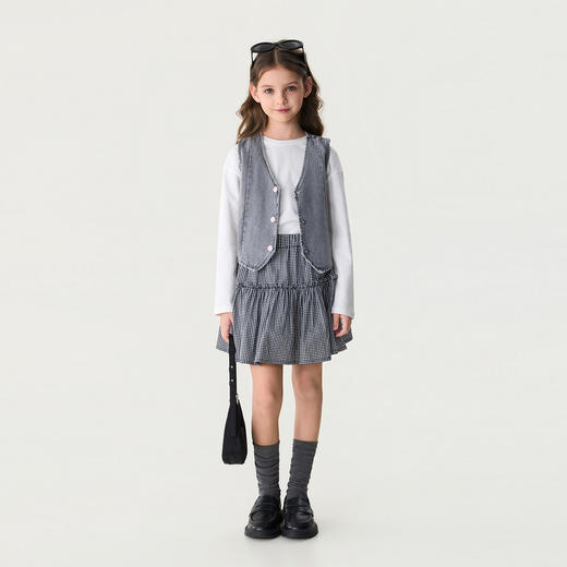 马克珍妮文艺格纹女童A字纯棉半裙2026年夏装新款560629 商品图4