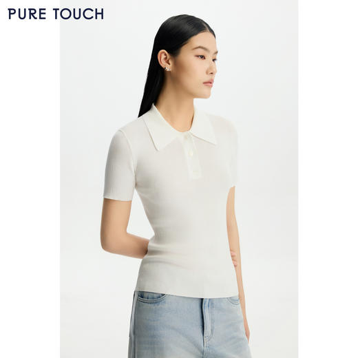 PURE TOUCH女装26春夏新款短袖Polo衫弹力修身半袖针织衫百搭上衣 商品图4