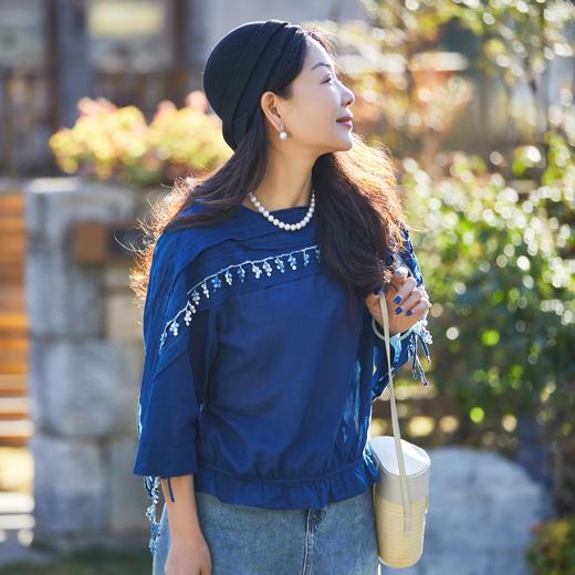 【林栖设计小店】植物染色|手工植物蓝婴儿棉渐变雨滴2026夏新款优雅衬衣1962043 商品图3