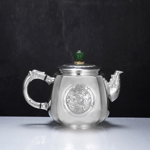 子佩集【龙凤纳福】S999银摆件【ZJ040】茶具亮面龙凤图腾小茶壶2509 商品图2
