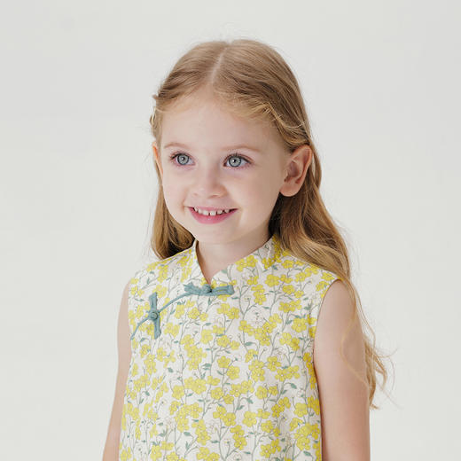 马克珍妮盛夏繁花女童新中式亚麻花苞裙2026年夏装新款561032 商品图2