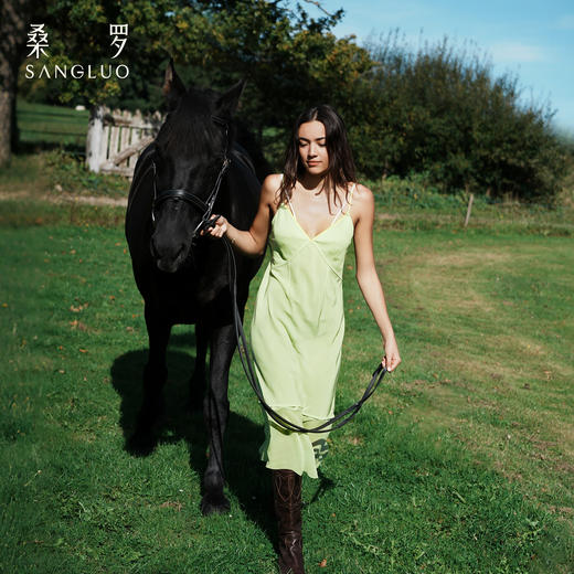 清醒柠檬』桑罗撞色吊带裙桑蚕丝女款可拆卸裙摆度假长裙 商品图2