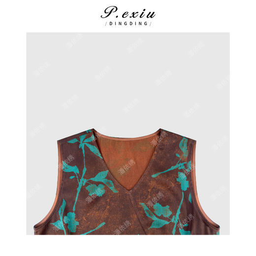 PanYiXiu/潘依绣【铜绿花笺】桑蚕丝红云纱人字纹喷绘印花连衣裙 XN749-1 商品图2