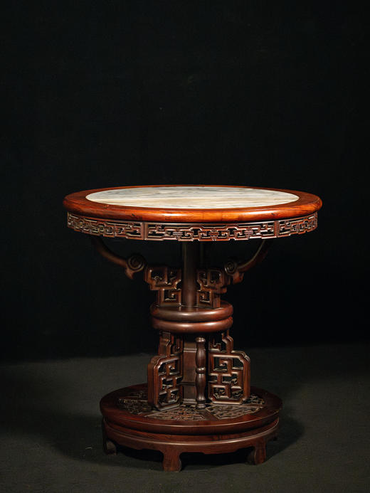 二十世纪	红木嵌云石透雕拐子纹百灵台 商品图0