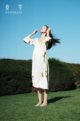 明星同款』桑罗睡裙桑蚕丝轻礼服长裙葡萄印花度假连衣裙