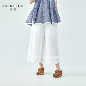 棵初26年夏季新款亲子中大女童白色花边阔腿裤轻盈亲肤宽松休闲裤