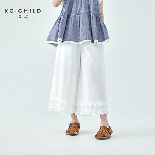 棵初26年夏季新款亲子中大女童白色花边阔腿裤轻盈亲肤宽松休闲裤 商品图0