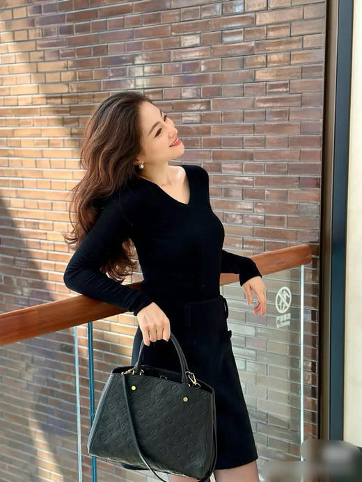 LV 蒙田 中号 黑色 压纹牛皮 手提 单肩包 商品图2