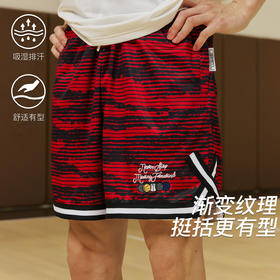 录士LUSHISI条纹主题红色篮球短裤美式四分裤吸湿排汗舒适透气