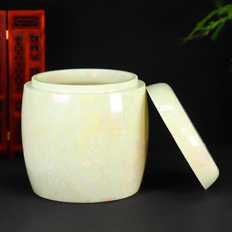 天然玉石骨灰坛蓝田玉净面骨灰桶骨灰盒22.5*23cm