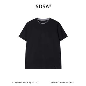 SDSA男装2026新款高贵轻奢简约领口拼接撞色圆领短袖T恤百搭时尚