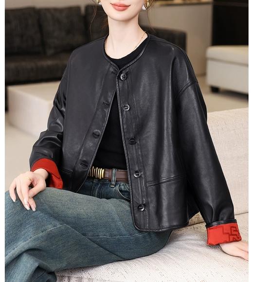 海宁新款绵羊皮双面穿提花中式国风皮夹克 商品图0