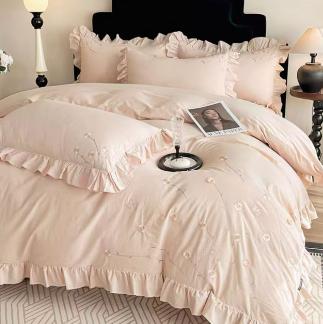 超柔全棉棉麻四件套纯棉公主荷花边刺绣被套亲肤裸睡床单款床上用品G117800041 商品图0