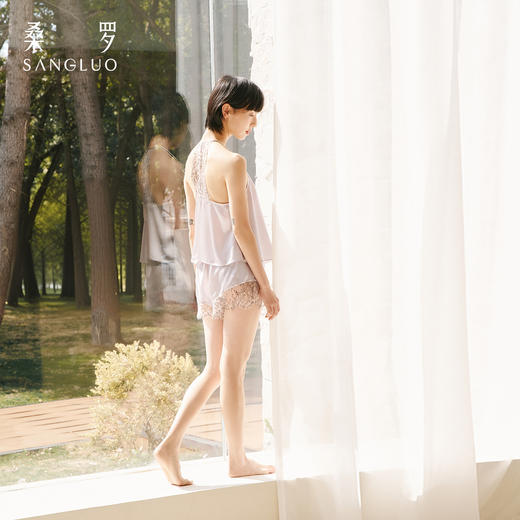 蕾丝露背』桑罗吊带套装女春夏法式性感可外穿睡衣 商品图1