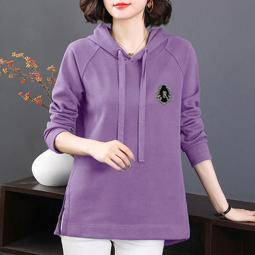 大码连帽卫衣女春秋季2025年新款中年妈妈长袖套头帽衫女士上衣 商品图3