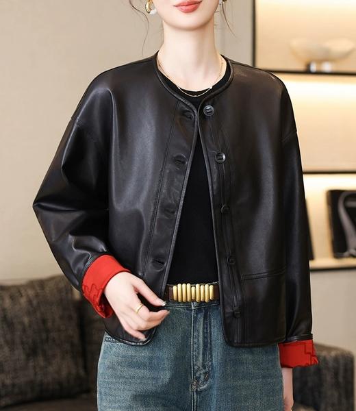 海宁新款绵羊皮双面穿提花中式国风皮夹克 商品图1