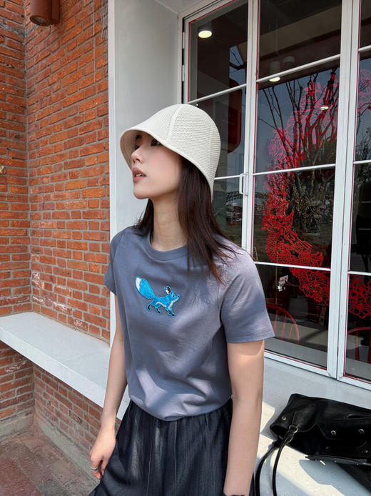 【防晒凉感】噢蜜ooomeooo蓝色狐狸刺绣T 商品图0