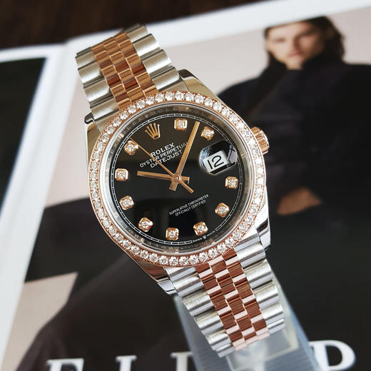 【95新】ROLEX 劳力士126281RBR-0007天文台认证自动机械机芯日期显示36MM（中性款）日志型系列蚝式钢/18k玫瑰金表圈镶嵌原厂钻石120226AK47 商品图4