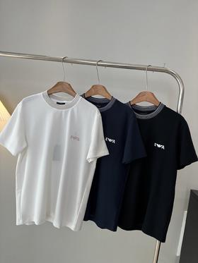 点此购买EA7春夏季男士螺纹拼接领弹力短袖T恤 ye 342171