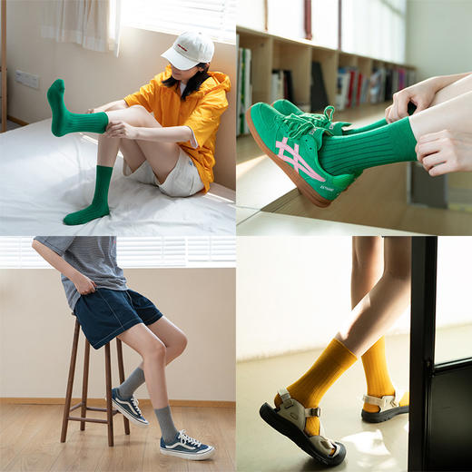 靴下物纯色中筒袜女款春夏天薄款纯棉袜子彩色运动休闲长筒堆堆袜 商品图4